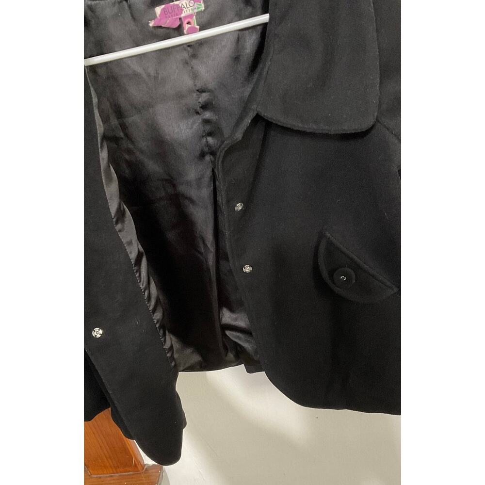 Buffalo David Bitton Black Cropped  Coat Sz Medium Snap Front 3/4 Balloon Sleeve - Picture 5 of 7